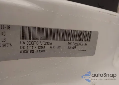 2018 Fiat 500 Lounge из США, поврежденный, VIN 3C3CFFCH7JT524352